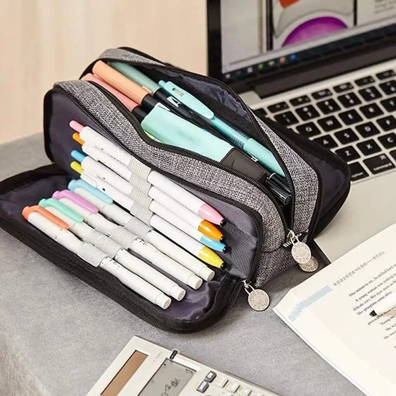 Pencil case organizer capacious folding classic gray