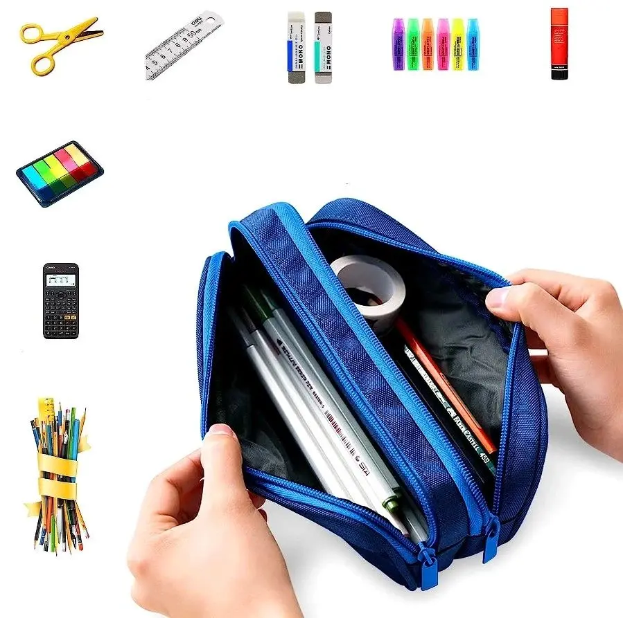 Pencil case camo Classic organizer two-chamber Blue