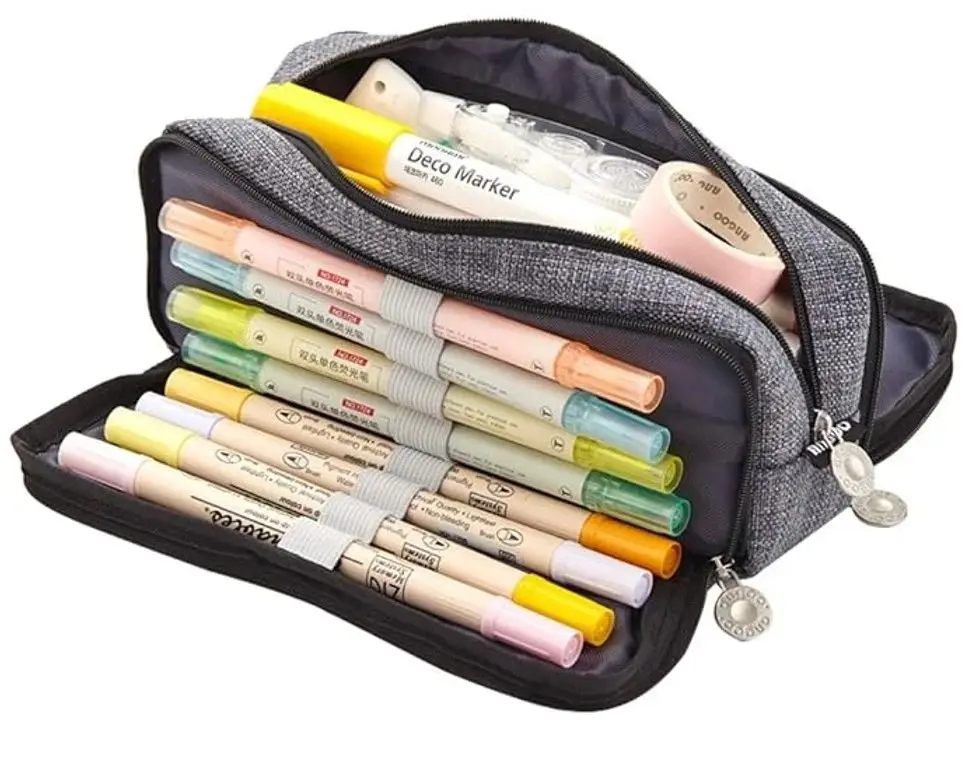 Pencil case organizer capacious folding classic gray