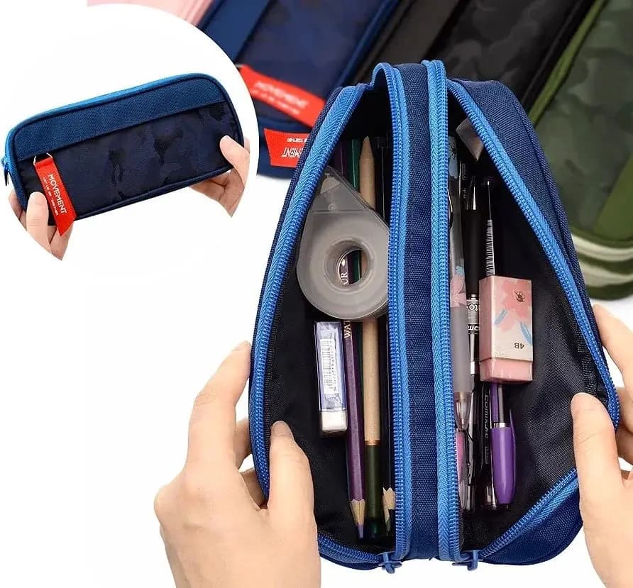 Pencil case camo Classic organizer two-chamber Blue