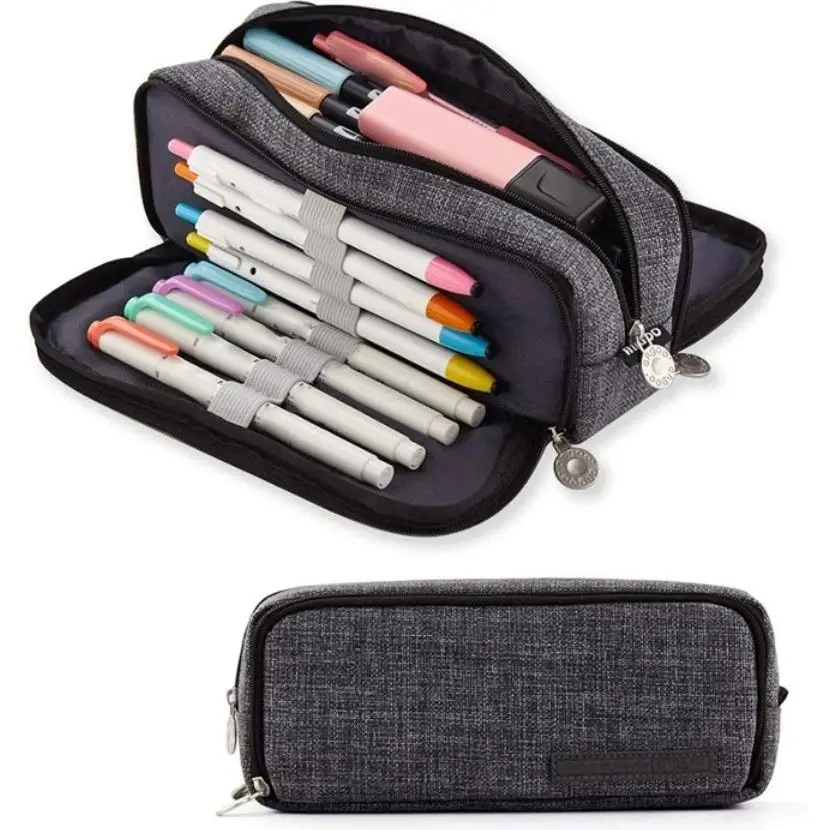 Pencil case organizer capacious folding classic gray