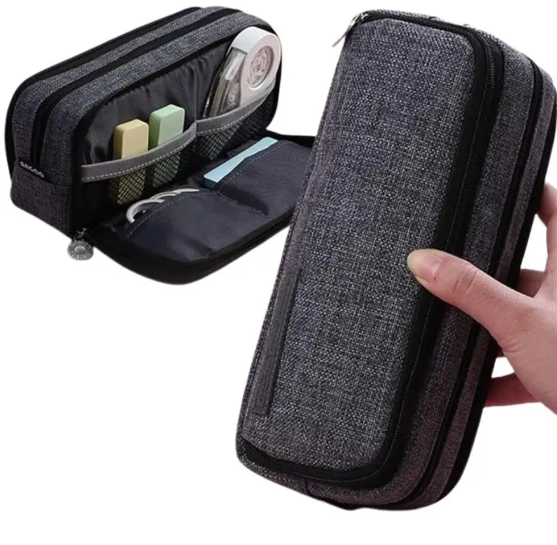 Pencil case organizer capacious folding classic gray