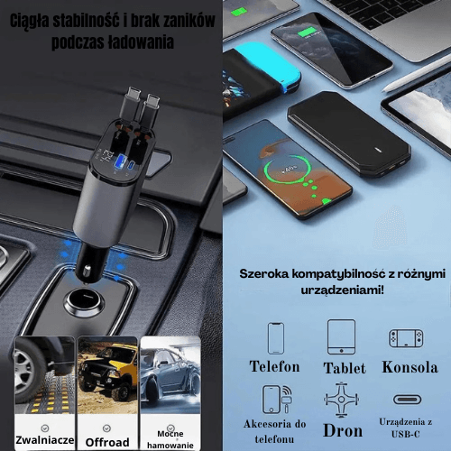 Ładowarka 100W samochodowa USB-C i Lighting